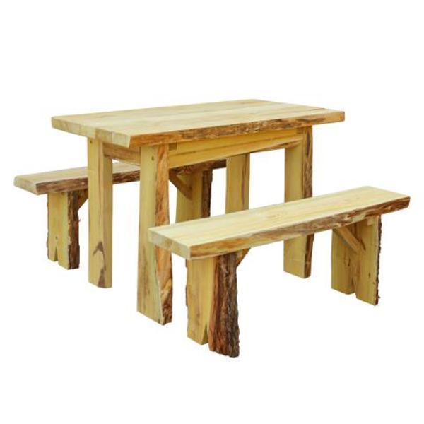 A &amp; L Furniture Autumnwood Table with 2 Wildwood Benches Table 4ft / Natural