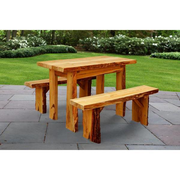 A &amp; L Furniture Autumnwood Table with 2 Wildwood Benches Table 4ft / Unfinished