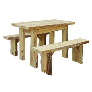 A & L Furniture Autumnwood Table with 2 Wildwood Benches Table 4ft / Unfinished