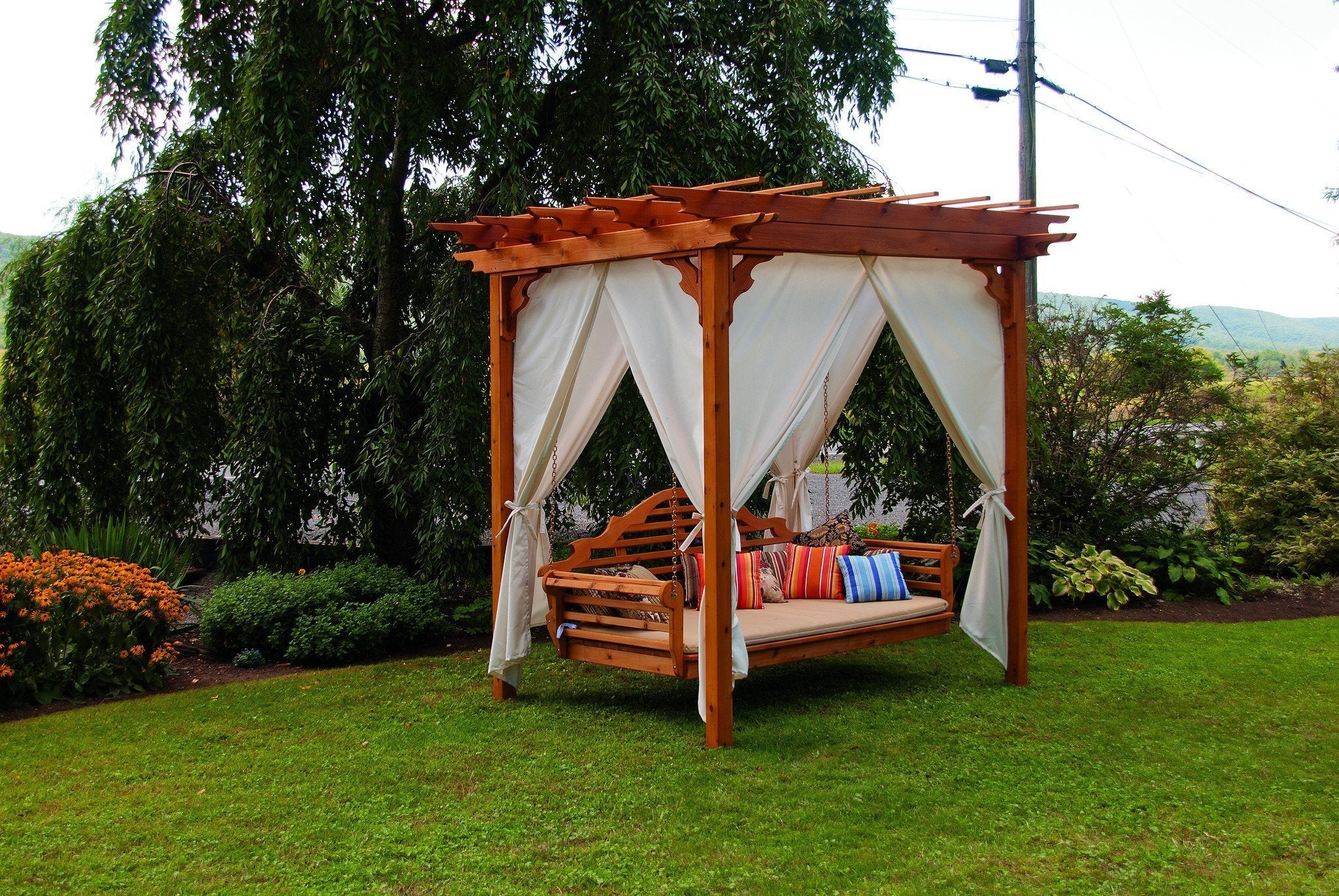 Cedar Pergola Swing Bed Stand, Size: 8' x 10', Linden Leaf