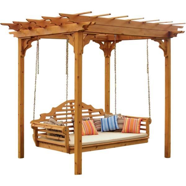 A &amp; L Furniture Cedar Pergola Swing Bed Stand Pergolas 6&#39; x 8&#39; / Unfinished