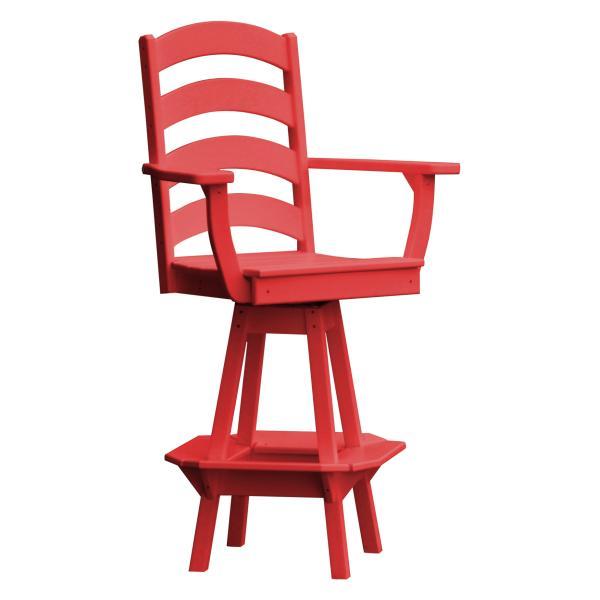 A &amp; L Furniture Ladderback Swivel Bar Chair w/ Arms Outdoor Chairs Bright Red