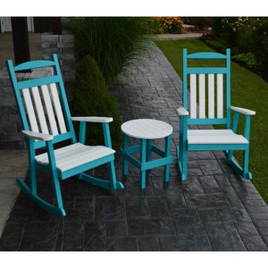A & L Furniture Poly Classic Porch Rocker w White Accents Rocker Chair Aruba Blue