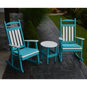 A & L Furniture Poly Classic Porch Rocker w White Accents Rocker Chair Aruba Blue