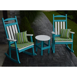 A & L Furniture Poly Classic Porch Rocker w White Accents Rocker Chair Aruba Blue
