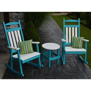 A & L Furniture Poly Classic Porch Rocker w White Accents Rocker Chair Aruba Blue
