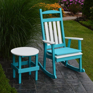 A & L Furniture Poly Classic Porch Rocker w White Accents Rocker Chair Aruba Blue