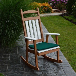 A & L Furniture Poly Classic Porch Rocker w White Accents Rocker Chair Aruba Blue