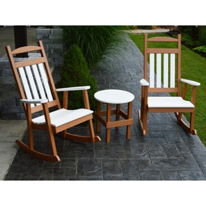 A & L Furniture Poly Classic Porch Rocker w White Accents Rocker Chair Aruba Blue