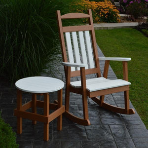 A & L Furniture Poly Classic Porch Rocker w White Accents Rocker Chair Aruba Blue