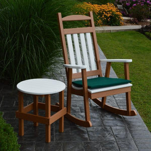 A & L Furniture Poly Classic Porch Rocker w White Accents Rocker Chair Aruba Blue