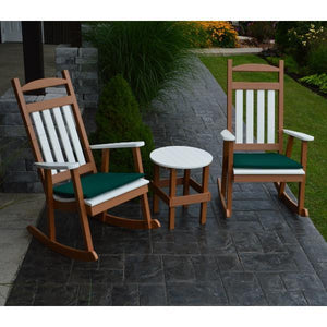 A & L Furniture Poly Classic Porch Rocker w White Accents Rocker Chair Aruba Blue