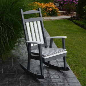 A & L Furniture Poly Classic Porch Rocker w White Accents Rocker Chair Aruba Blue