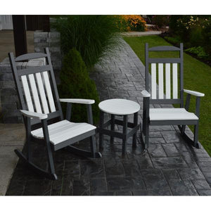 A & L Furniture Poly Classic Porch Rocker w White Accents Rocker Chair Aruba Blue