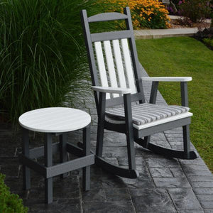 A & L Furniture Poly Classic Porch Rocker w White Accents Rocker Chair Aruba Blue