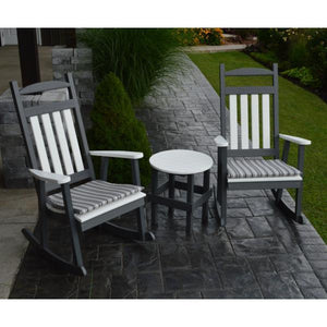 A & L Furniture Poly Classic Porch Rocker w White Accents Rocker Chair Aruba Blue