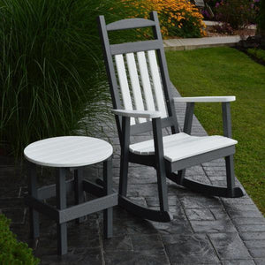 A & L Furniture Poly Classic Porch Rocker w White Accents Rocker Chair Aruba Blue