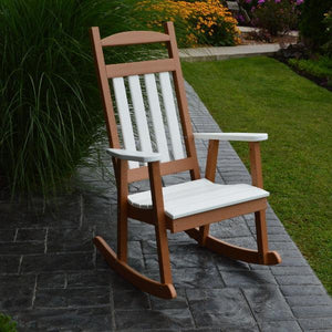 A & L Furniture Poly Classic Porch Rocker w White Accents Rocker Chair Cedar