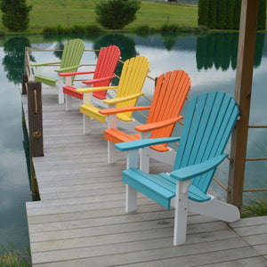 A & L Furniture Poly Fanback Adirondack Chair with White Frame Outdoor Chairs Aruba Blue