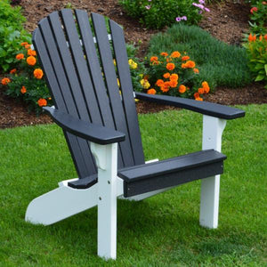 A & L Furniture Poly Fanback Adirondack Chair with White Frame Outdoor Chairs Black