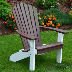 A & L Furniture Poly Fanback Adirondack Chair with White Frame Outdoor Chairs Tudor Brown
