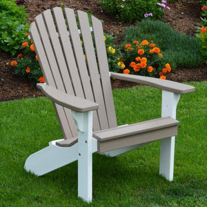A & L Furniture Poly Fanback Adirondack Chair with White Frame Outdoor Chairs Weathered Wood