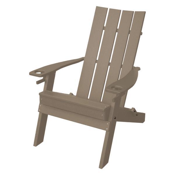A &amp; L Furniture Poly Hampton Folding Adirondack Chair w/2 Cupholders Adirondack Weathered Wood