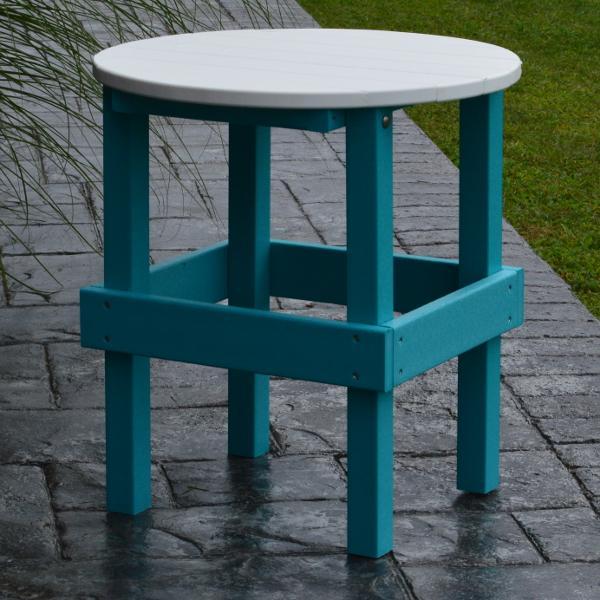 A &amp; L Furniture Poly Round Side Table with White Top Side Table Aruba Blue