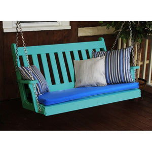 A & L Furniture Poly Traditional English Porch Swing Porch Swings 4ft / Aruba Blue