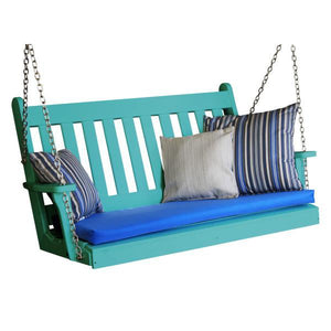 A & L Furniture Poly Traditional English Porch Swing Porch Swings 4ft / Aruba Blue