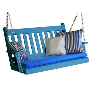 A & L Furniture Poly Traditional English Porch Swing Porch Swings 4ft / Aruba Blue