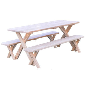 A & L Furniture Pressure Treated Pine Crossleg Table with 2 Benches Picnic Benches 4ft / Unfinished / No