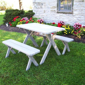 A & L Furniture Pressure Treated Pine Crossleg Table with 2 Benches Picnic Benches 4ft / Unfinished / No