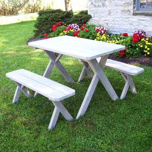 A & L Furniture Pressure Treated Pine Crossleg Table with 2 Benches Picnic Benches 4ft / Unfinished / No