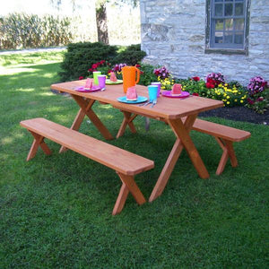 A & L Furniture Pressure Treated Pine Crossleg Table with 2 Benches Picnic Benches 4ft / Unfinished / No