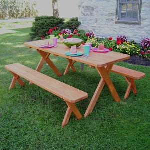 A & L Furniture Pressure Treated Pine Crossleg Table with 2 Benches Picnic Benches 4ft / Unfinished / No