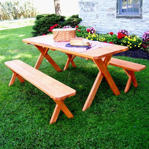 A & L Furniture Pressure Treated Pine Crossleg Table with 2 Benches Picnic Benches 4ft / Unfinished / No