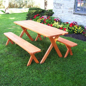A & L Furniture Pressure Treated Pine Crossleg Table with 2 Benches Picnic Benches 4ft / Unfinished / No