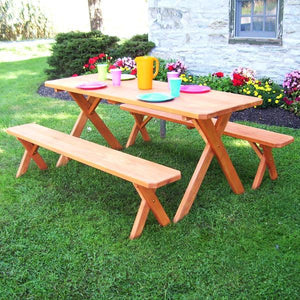 A & L Furniture Pressure Treated Pine Crossleg Table with 2 Benches Picnic Benches 4ft / Unfinished / No