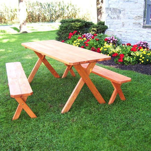 A & L Furniture Pressure Treated Pine Crossleg Table with 2 Benches Picnic Benches 4ft / Unfinished / No