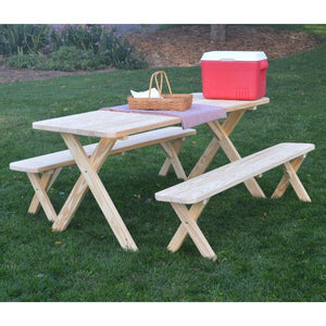 A & L Furniture Pressure Treated Pine Crossleg Table with 2 Benches Picnic Benches 4ft / Unfinished / No