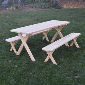 A & L Furniture Pressure Treated Pine Crossleg Table with 2 Benches Picnic Benches 4ft / Unfinished / No