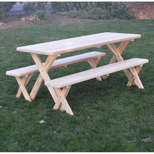 A & L Furniture Pressure Treated Pine Crossleg Table with 2 Benches Picnic Benches 4ft / Unfinished / No