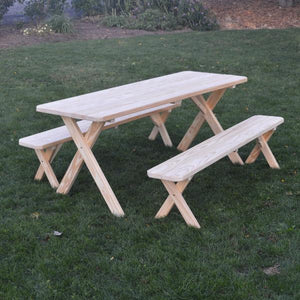 A & L Furniture Pressure Treated Pine Crossleg Table with 2 Benches Picnic Benches 4ft / Unfinished / No