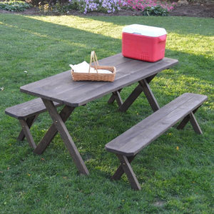 A & L Furniture Pressure Treated Pine Crossleg Table with 2 Benches Picnic Benches 4ft / Unfinished / No
