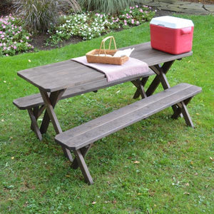 A & L Furniture Pressure Treated Pine Crossleg Table with 2 Benches Picnic Benches 4ft / Unfinished / No