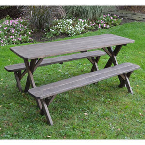 A & L Furniture Pressure Treated Pine Crossleg Table with 2 Benches Picnic Benches 4ft / Unfinished / No