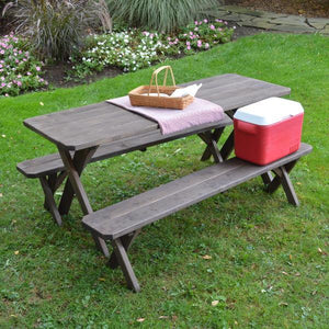 A & L Furniture Pressure Treated Pine Crossleg Table with 2 Benches Picnic Benches 4ft / Unfinished / No