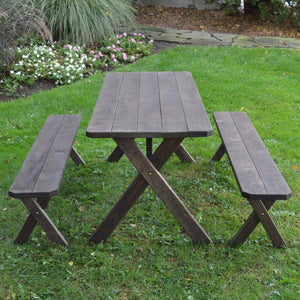 A & L Furniture Pressure Treated Pine Crossleg Table with 2 Benches Picnic Benches 4ft / Unfinished / No