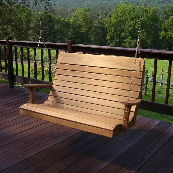 A &amp; L Furniture Pressure Treated Pine Highback Porch Swing Porch Swings 4ft / Oak